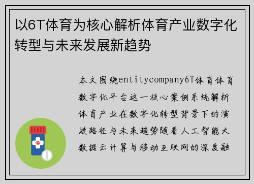 以6T体育为核心解析体育产业数字化转型与未来发展新趋势 以6T体育为核心解析体育产业数字化转型与未来发展新趋势